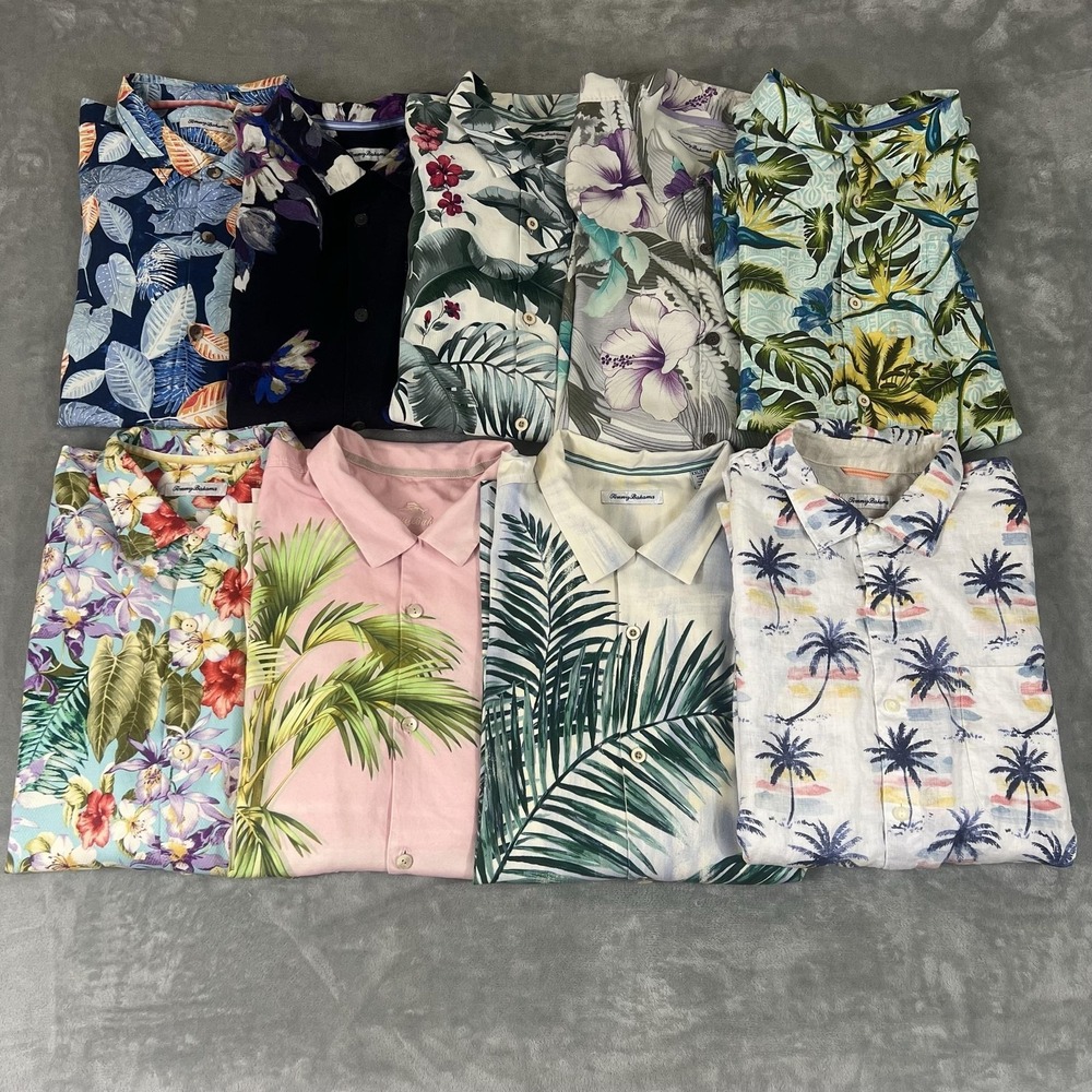 Lot of 9 Tommy Bahama Shirt Mens 2XL Hawaiian Aloha 8-100% Silk 1-100% Linen